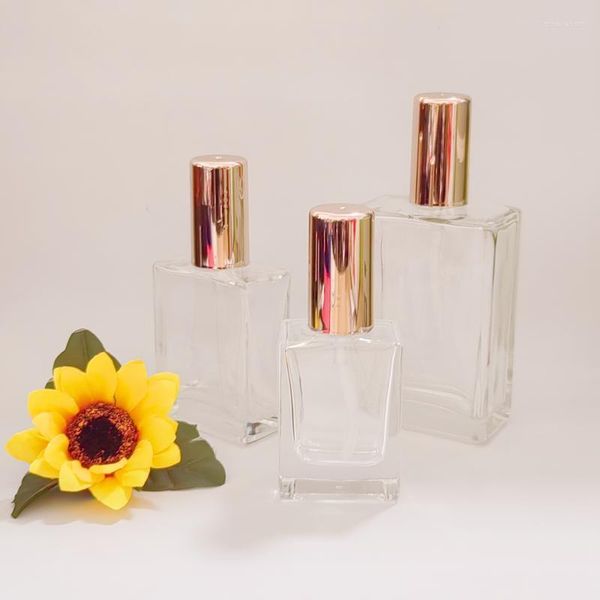 Bottiglie di stoccaggio Spot Flat Shoulder Square Tawny Glass Bottle 30ml 50ml 100ml Fine Oil Dropper Essential