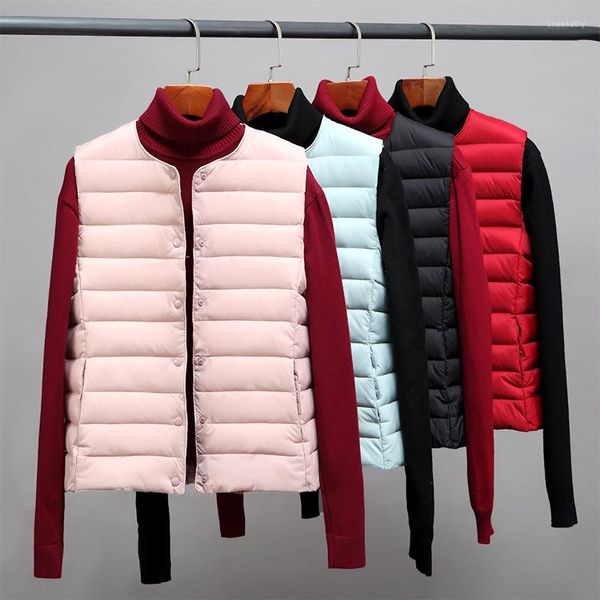 Trench da donna Piumino rosso vino ultraleggero Gilet da donna in cotone Cappotto sottile Giacca imbottita senza maniche O collo