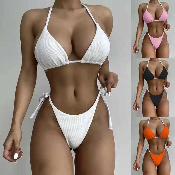 Beach Summer Sunshine Kadın Mayo Mayo Tasarımcısı Üst düzey lüks bikini Yeni Üçgen Bağlama Örgü Özel Kumaş Düz Renk Bölünmesi