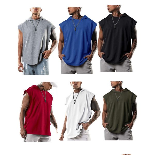 Camisetas Masculinas Masculinas Casuais Tarambola Camisas Esportivas Moletom Com Capuz Lazer Sem Mangas Camisetas Colete com Capuz Camisetas Soltas Ginásio Fitness Dh5Ap