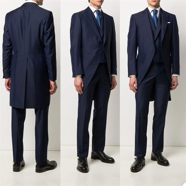 Abiti da uomo 3 pezzi frac da uomo blu navy moderno su misura bel gilet da lavoro formale in cotone con un bottone primaverile