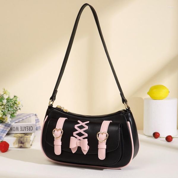 Abendtaschen Lolita Schulter für Frauen Niedliche Schleife JK Süße und Kawaii Lippenstift Geldbörsen Handtaschen All-Match Leder Unterarmtasche Sac