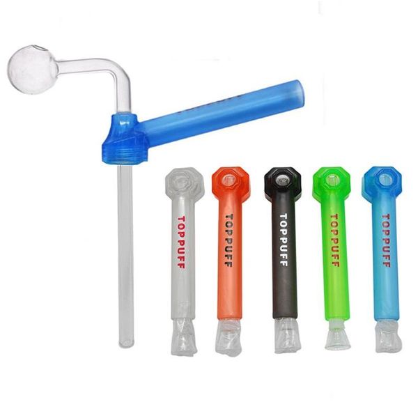 Rauchen Rohre Tragbare Wasser Shisha Schraube auf Flasche Konverter Toppuff mit Glas Rig Puff Rohr Rohre mit Downstem Öl Brenner Drop de Dhtrb