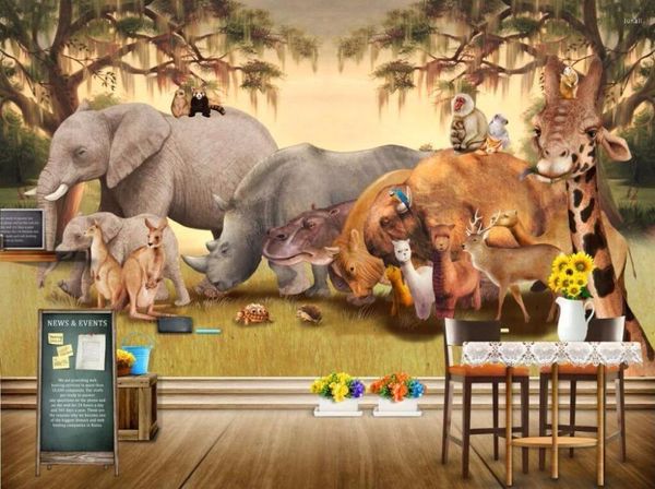 Sfondi CJSIR Carta da parati personalizzata Savana africana Animali Cartoni animati Murales Decorazioni per la casa Soggiorno Camera da letto Sfondo 3d