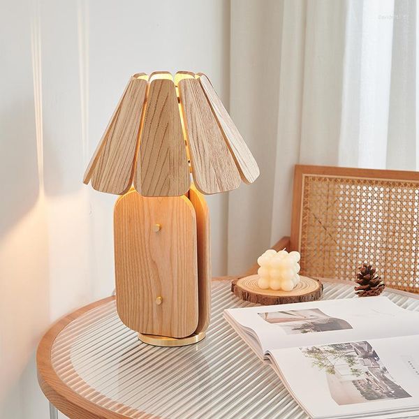 Lampade da tavolo Wabi Sabi Wind Lampada in legno massello Minimalista Creativo Soggiorno Studio Camera da letto Comodino Decorativo E27 Illuminazione