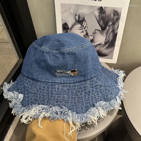 Berretti Ashion Bordo ruvido Denim strappato Cappelli da pescatore Cappello da pescatore lavato da donna estivo Cappello da sole pieghevole da esterno Chapeau Homme