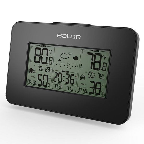 2021 Fashion Baldr Weather Station Clock Interior Outdoor Temperature Humidity Display Wireless Weather Forecast Alarm Snooze Blue Backlight