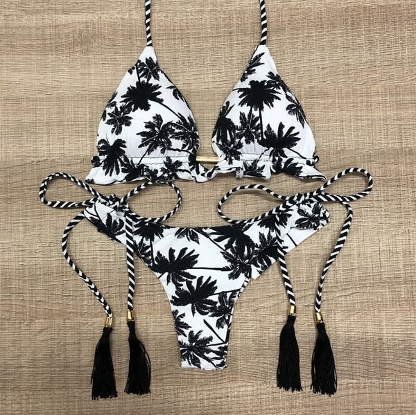 Conjunto de biquínis sol praia verão havaiano coco estampado brasil biquíni leopardo cor sólida maiô feminino sexy bandagem maiô split biquíni 230614