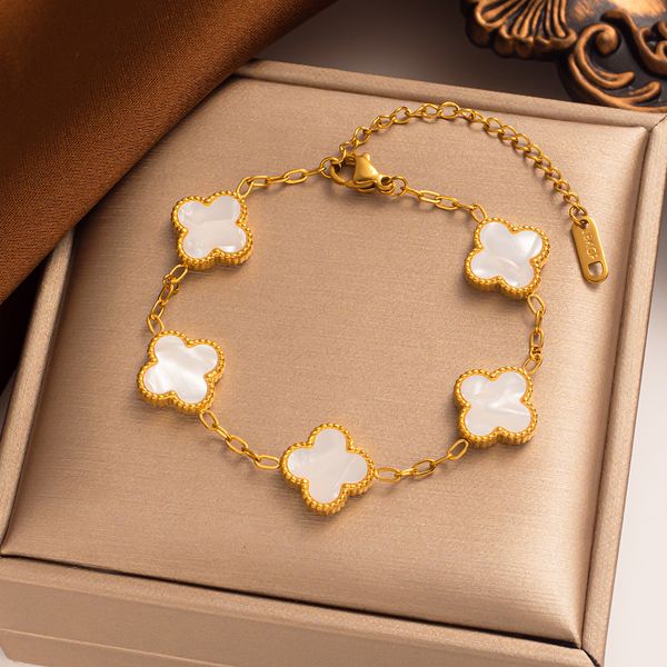 18K Gold Pleda Classic Fashion Charm Bracelet de quatro folhas Jóias de designer de trevo