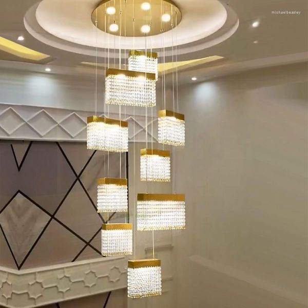 Lustres Estilo Nórdico Lustre de Escada Moderno Luxo Teto Lâmpada Led Janela de Loja Cristal Longa Iluminação