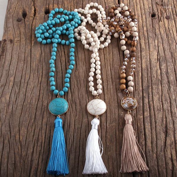 Colares com pingente RH Fashion Boho Jóias Pedras com nó longo Pedra semipreciosa pendão Dropship