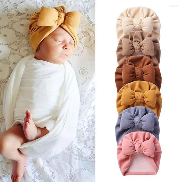 Berets 2023 Baby Bögen Hut Kaschmir Kinder Mädchen Junge Bonnet Cap Einfarbig Warme Säuglingskleinkind Mützen Turban Kopf Wrapes Zubehör