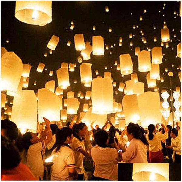 Velas 10Pcs Papel Branco Chinês Ing Lanternas Fly Candle Lamps Decoração de Festa de Natal H1 Drop Delivery Home Garden Dhqaz