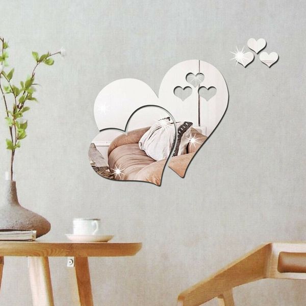 1Set 3D Love Hearts Specchio Wall Sticker Decal Wall Art Rimovibile Decorazione di nozze Decorazione della camera dei bambini Adesivo da tavolo da toilette