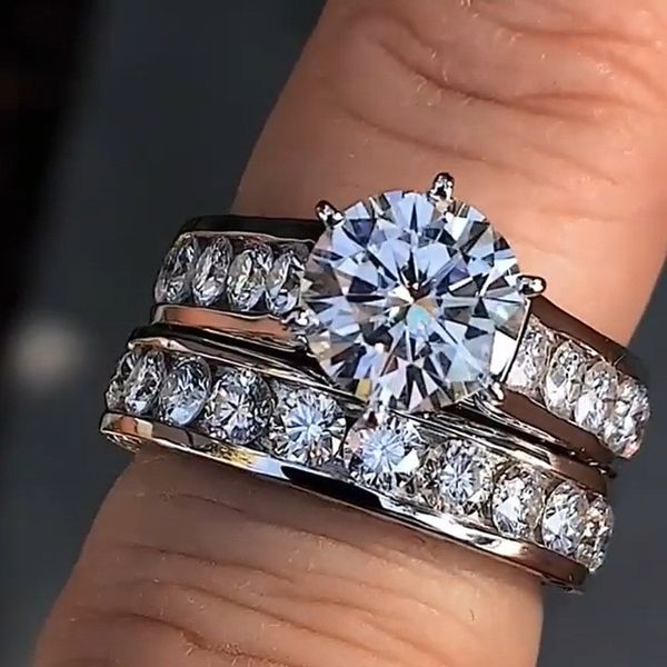 Set di anelli da sposa vintage Colore argento AAAAA Fedi nuziali di fidanzamento con zirconi cubici per gioielli da dito da donna