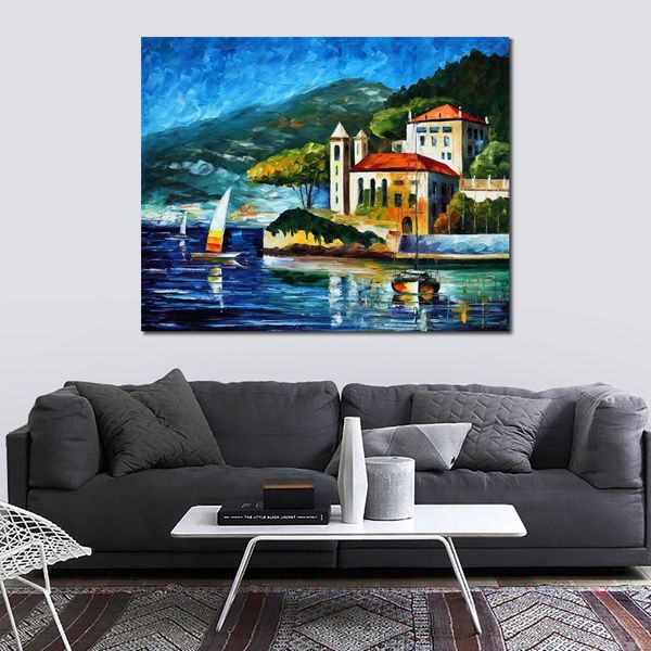 Современное холст-стрит сцены Италия озеро Como Villa Balbianello Ручная картина маслом декор гостиной