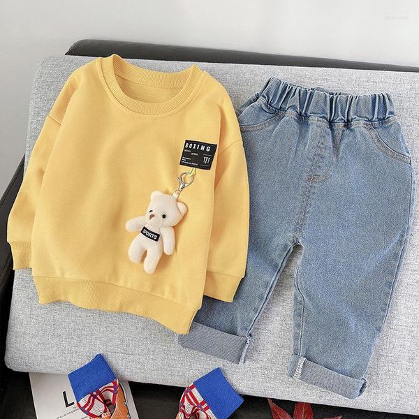 Completi di abbigliamento Primavera Neonati maschi Bambini Toddler Girls Tute Abbigliamento Manica lunga Cartoon T-Shirt Jeans Set Cotton Out Suit 0-5 Y