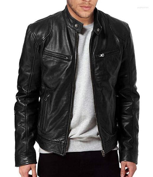 Herrenjacken Herren Lederjacke Stehkragen Punk Motorrad