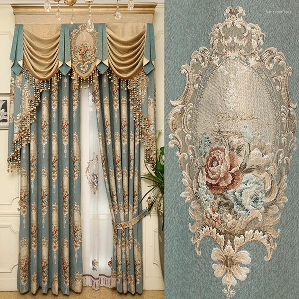 Cortina estilo europeu de alta qualidade engrossado chenille jacquard relevo bordado cortinas para sala de jantar sala de estar decoração do quarto