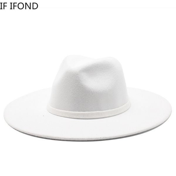 Cappelli a tesa larga Cappelli a secchiello 9.5CM Donna Uomo Cappello a tesa larga in finta lana Fedora British Style Winter Gentleman Elegant Lady Jazz Church Hats 230615