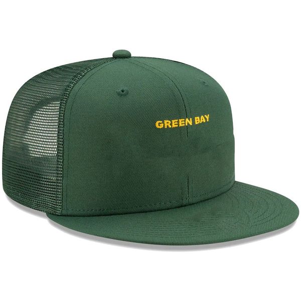 Neue Football Green Script Trucker Snapback Hats Team Color Cap Snapbacks Einstellbare Mix Match Bestellen Sie alle Caps in Top-Qualität