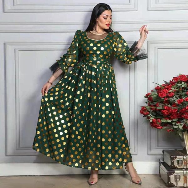 Этническая одежда MD Polka Dot Print Платье Kaftan Bohemian Chefon Abayas Dubai Arabic Turkish Исламская одежда