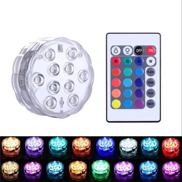 Neue IP68 wasserdichte tauchbare LED-Leuchten, eingebaut in 10 LED-Perlen mit 24 Tasten Fernbedienung, 16 farbwechselnde Unterwasser-Nachtlampe, Teelichtvase, Party, Hochzeit