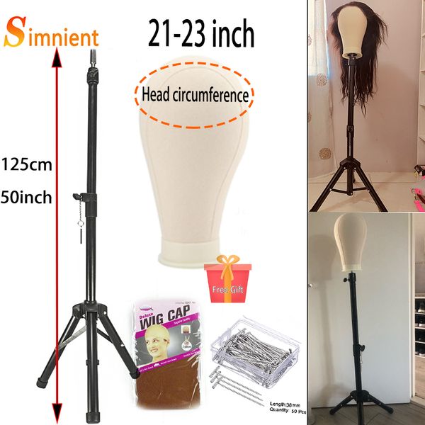 Suporte de peruca Simnient 155 cm/125 cm/60 cm Suporte de peruca cabeça tripé com manequim bloco de lona cabeça ajustável tripé kit de fabricação de peruca TPins presente 230614