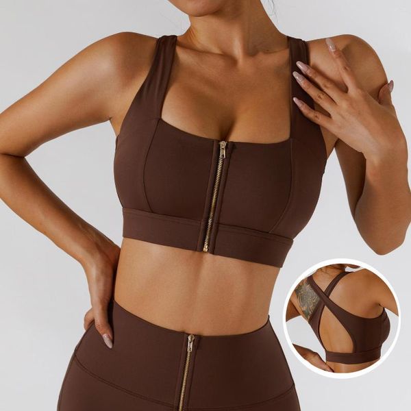 Roupa de ioga Sutiã de fitness de alto impacto para mulheres, cor sólida cruzada nas costas, academia, roupas íntimas esportivas respirável Crop Top Colete de corrida