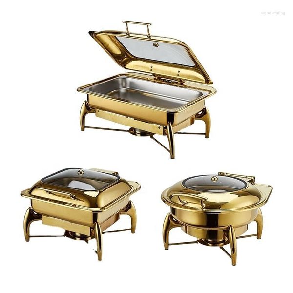 Geschirr-Sets, Direktverkauf ab Werk, Buffet-Herd, luxuriös, ganz in Gold, vierbeiniger Chafing Dish, elektrischer Brennstoffverbrauch, 6 l/9 l