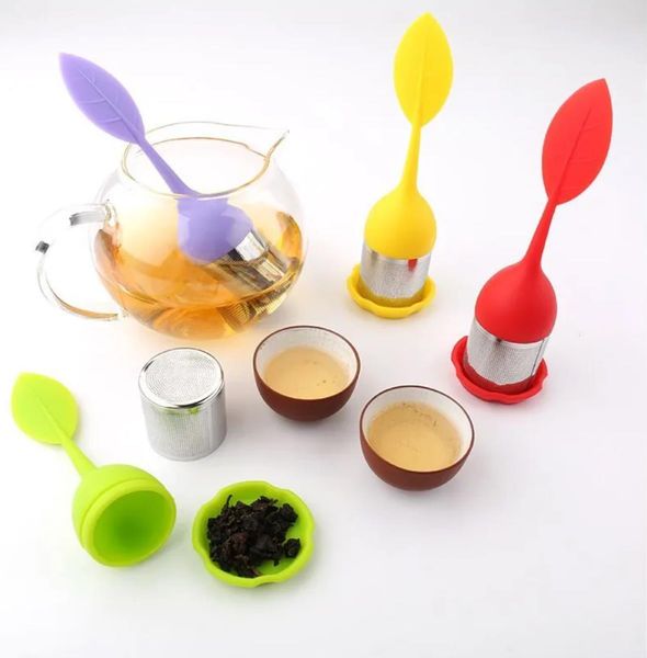 DHL Kreative Teekannen-Siebe, Silikon-Teelöffel-Ei mit Blättern in Lebensmittelqualität, Edelstahl-Ei, Sieb, Filter, Blattdeckel, Großhandel