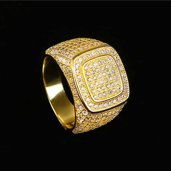 Горячая распродажа золото покрыта ааа+кубическое кольцо циркона хип -хоп бриллиантовые кольца мужские модные украшения кольца заморожены