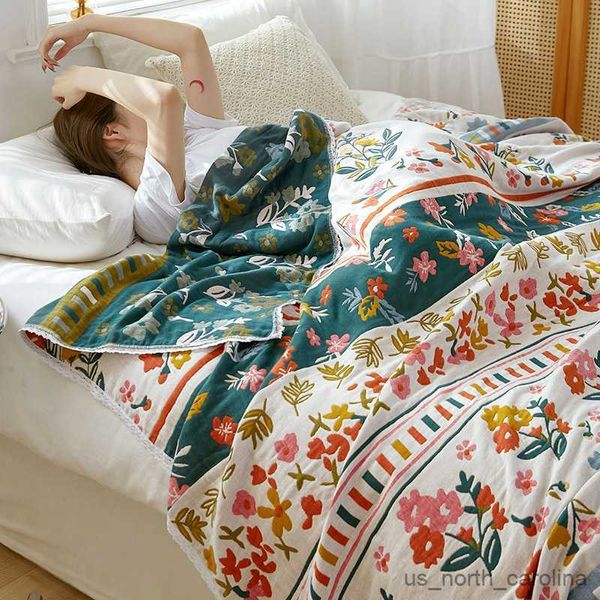 Coperta Allargata Addensata Garza di cotone Asciugamani Gonne Coperta a quadri morbida Quattro stagioni Copertine per biancheria da letto per adulti Decorazione domestica R230615