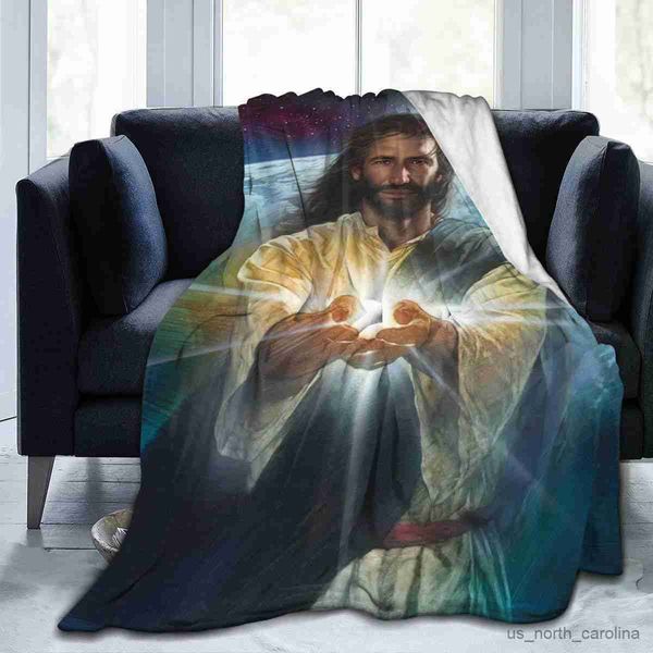 Decken Jesus Divine Mercy Decke Flanelldecke Superweiche Fleece-Überwurfdecke Geschenke Schlafzimmer Sofa Warme Decke für Bett Sofa Couch R230615