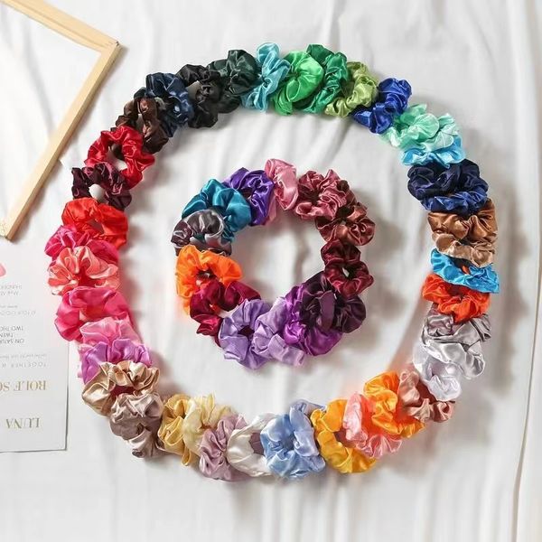 Scrunchies per capelli elastici per donne solide Raso elastico Scrunchy 54 colori Fascia per capelli Coda di cavallo Fasce per capelli Corda per capelli per ragazze Legami per capelli 108QH