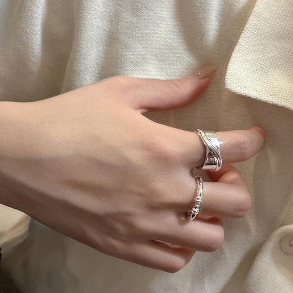 Cluster-Ringe S925 Sterling Silber Mode einfache Textur Schwerindustrie Ring koreanischen Stil Blogger der gleiche Schmuck Großhandel