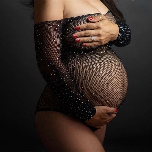 Maternità Top Tees See Through Tulle Maternity Pography Props Body Manica intera Slash Neck Trasparente Donna incinta Body Elasticizzato 230614