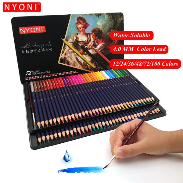 Bleistifte NYONI Premium Soft Core 72 Aquarellstifte 12-100 Lapis De Cor Professioneller wasserlöslicher Buntstift für Kunstbedarf 230614