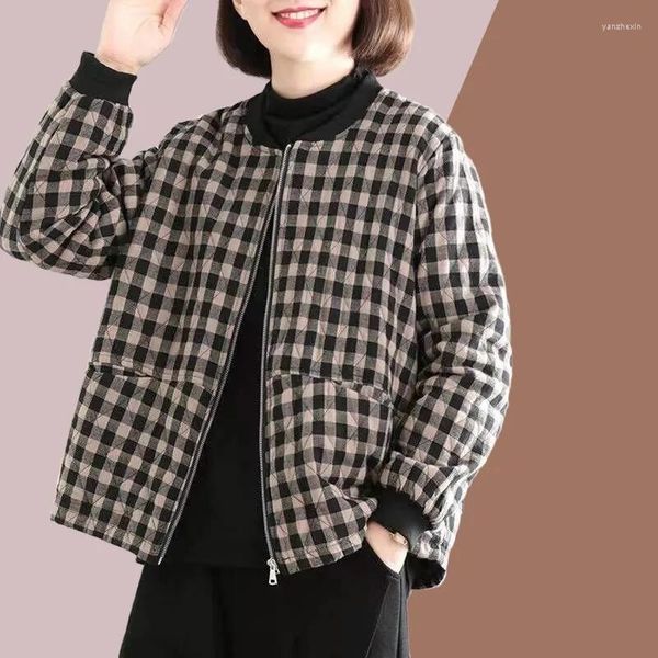 Damenjacken 2023 Herbst/Winter Koreanische Version Lose Größe Retro Casual Westlichen Stil Baumwolle Clip Verdickt Gedruckt Coa