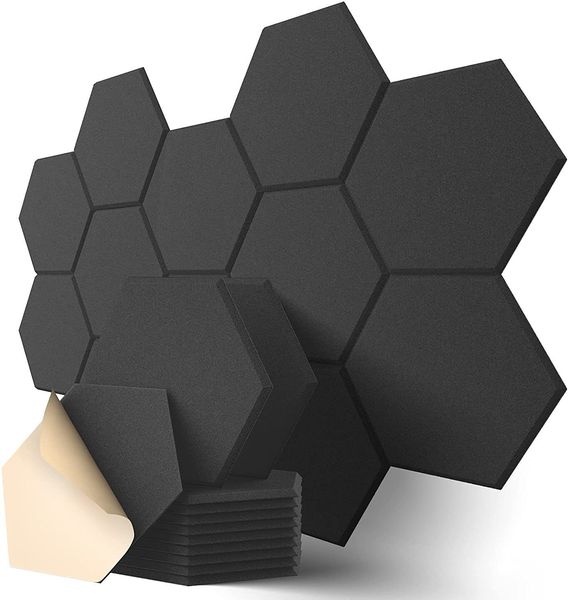Adesivos de parede 12 unidades de painéis acústicos autoadesivos hexagonais absorventes de som painéis de parede à prova de som para absorver espuma de isolamento acústico de ruído 230614