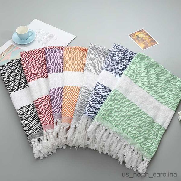 Coperta Asciugamano da bagno sportivo in cotone a righe con nappe Palestra da viaggio Bagno da campeggio Sauna Spiaggia Palestra Coperta da piscina Assorbente 100 * 180 cm R230615