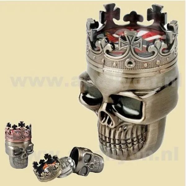Moedor Metal King Skull Plástico Tobacco Herb Grinders Acessórios para Fumar Triturador de Especiarias em 3 Partes Mão Muller Magnético com Peneira para