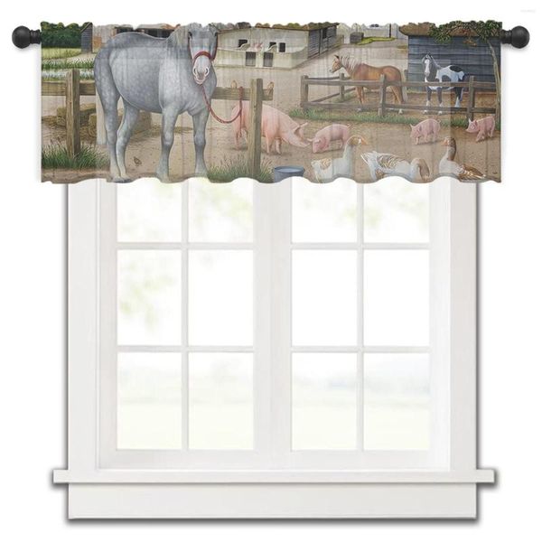 Cortina Country Retro Porco Pato Vaca Cavalo Cozinha Pequeno Tule Transparente Quarto Curto Sala Decoração para Casa Cortinas Voile