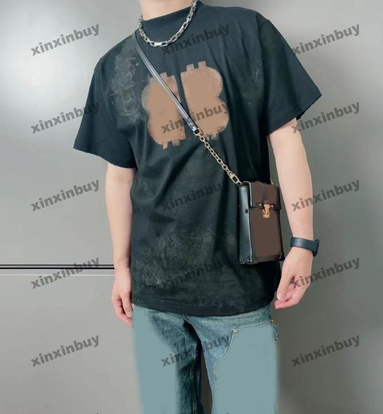 xinxinbuy Herren Designer T-Shirt 23SS Mud Destroyed Tie Dye Paris Kurzarm Baumwolle Damen Schwarz Weiß M-3XL