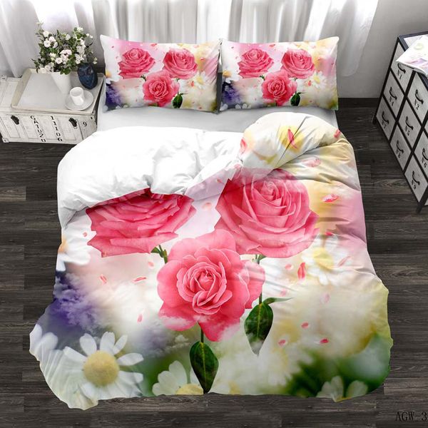 Conjuntos de cama rosa rosa conjunto de cama kingqueencompletotwin tamanho para meninas femininas tema floral romântico capa de edredom com 2 fronhas multicoloridas 230614