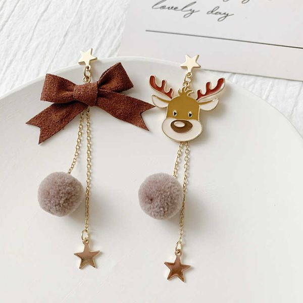 Neue Mode Weihnachtsgeschenk Weihnachten Elch Ohrringe Quasten Ohrringe süßer Dangle Ohrring für Frauen Schmetterling Knoten Star Anhänger Drop Ohrring