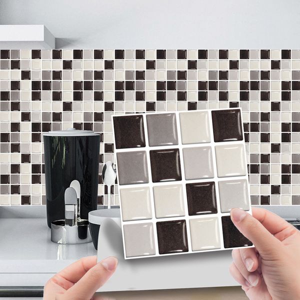 Adesivos de azulejo de mosaico quadrado Decoração de casa Sala de estar Cozinha Arte Mural Papel de parede Banheiro Decoração de piso Decalques de parede à prova d'água