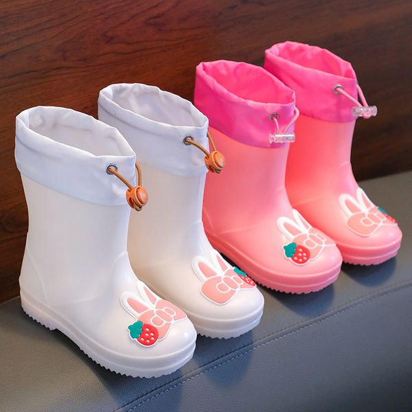 Botas Four Seasons Rain Shoes for Children's Rubber Shoes Cartoon Kids Girls Rabbit Boots Fashion Elastic Toddler Pink Princess Boots 230614