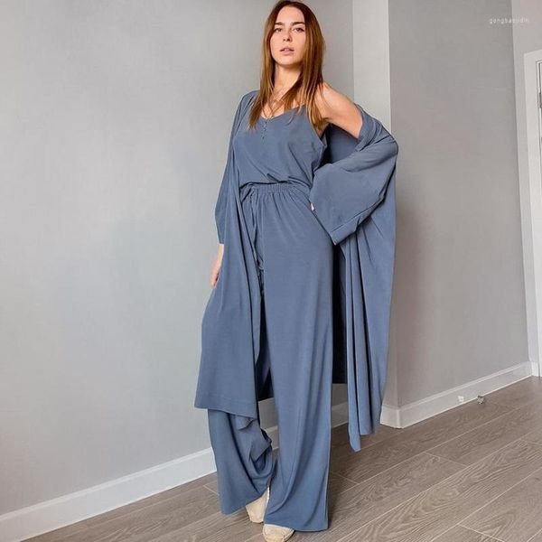 Conjunto de roupa de dormir feminina azul moda cetim com sutiã pijama sexy terno feminino para casa pijama 2023 primavera manga longa