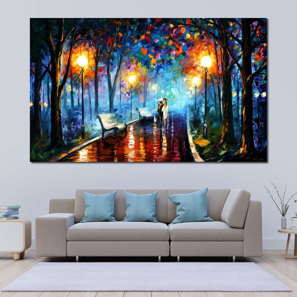 Arte de paisagem feita à mão em tela Misty Mood Vibrant Street Art Painting Home Decor